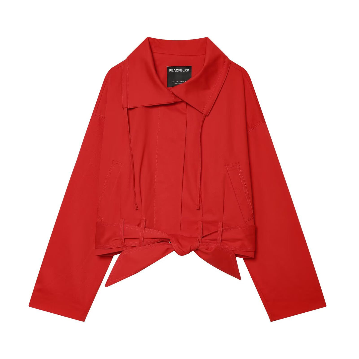 Women's Cropped Trench Coat with Waist Tie Belt and Boxy Silhouette EVA-US