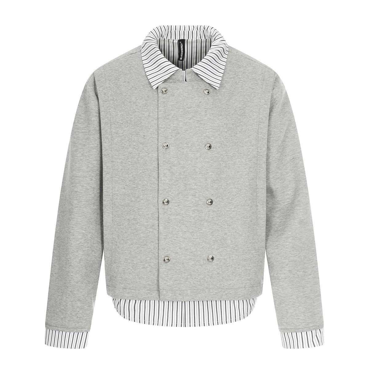 Men's short jacket with double-breasted button placket and shirt collar look EVA-US