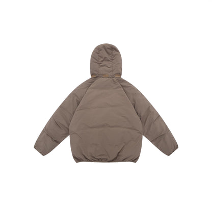Unisex Voluminous Hooded Insulation Jacket in Boxy Cut with Concealed Zipper Pockets EVA-US
