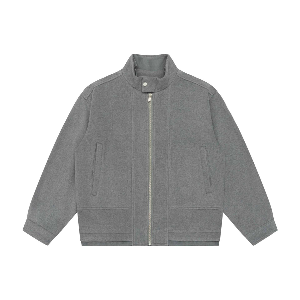 Men's Boxy Wool Blend Zip Blouson with High Ribbed Collar and Concealed Front Flap EVA-US