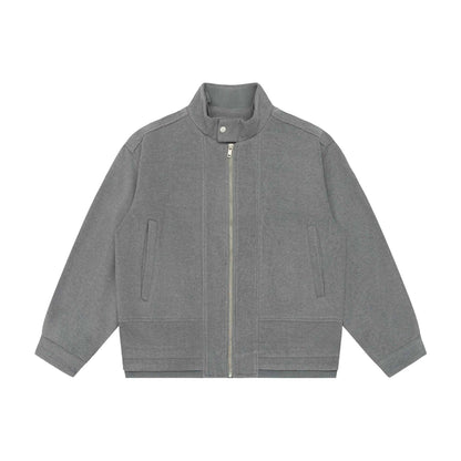 Men's Boxy Wool Blend Zip Blouson with High Ribbed Collar and Concealed Front Flap EVA-US
