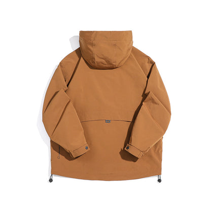 Unisex Technical Outdoor Jacket in Boxy Cut with Hood and Vertical Chest Zippers EVA-US