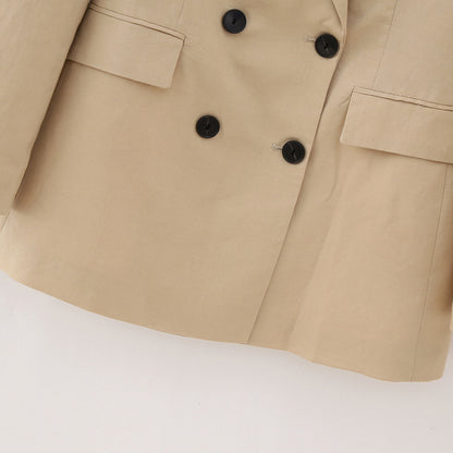 Women's Double-Breasted Long Blazer in Minimalist Tailoring Style with Peak Lapel EVA-US