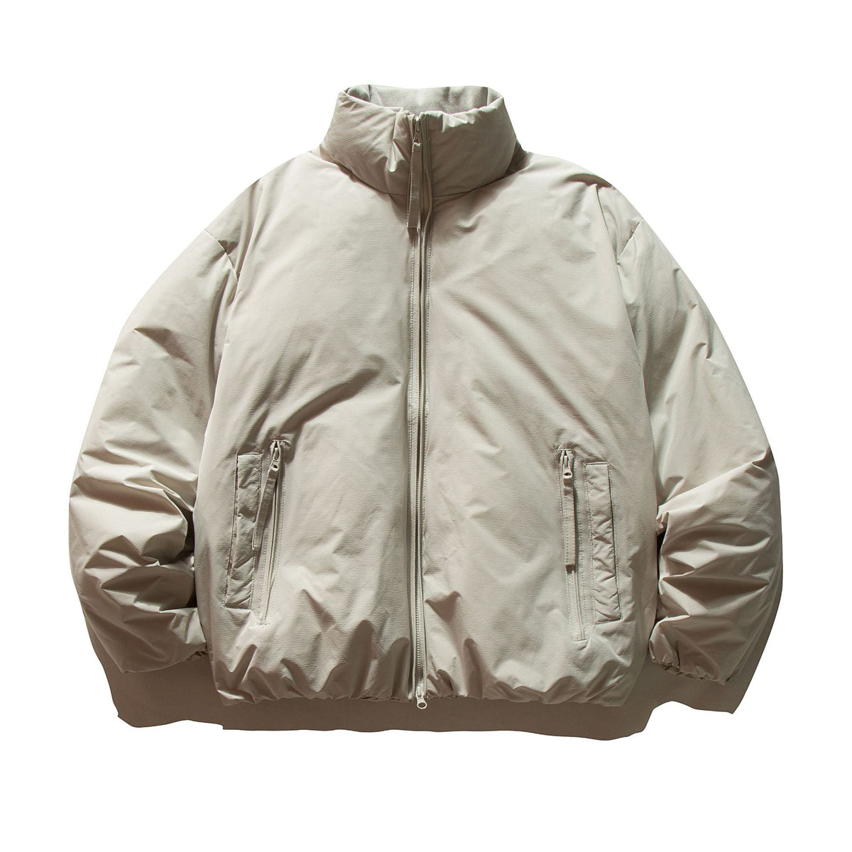Unisex Short Cut Boxy Insulation Jacket with High Stand Collar and Zipper Pockets EVA-US