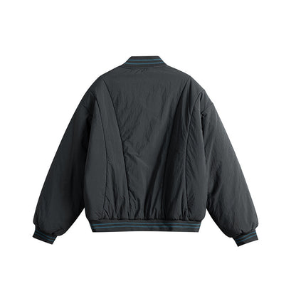 Men's Short Boxy Windproof Nylon Bomber Jacket with Contrasting Ribbed Cuffs and Flap Pockets EVA-US