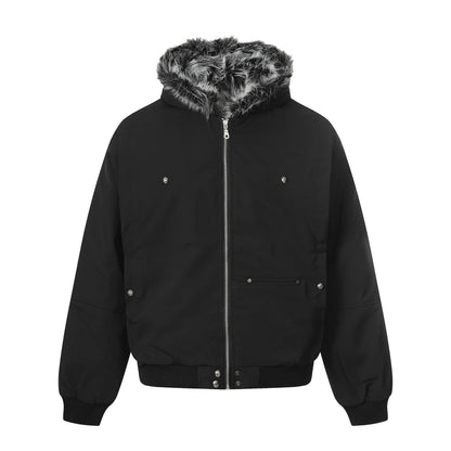 Men's Short Boxy Bomber Jacket in Aviator Look with Removable Faux Fur Collar EVA-US