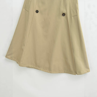 Women's A-Line Trench Skirt with Waist Belt and Decorative Button Placket EVA-US