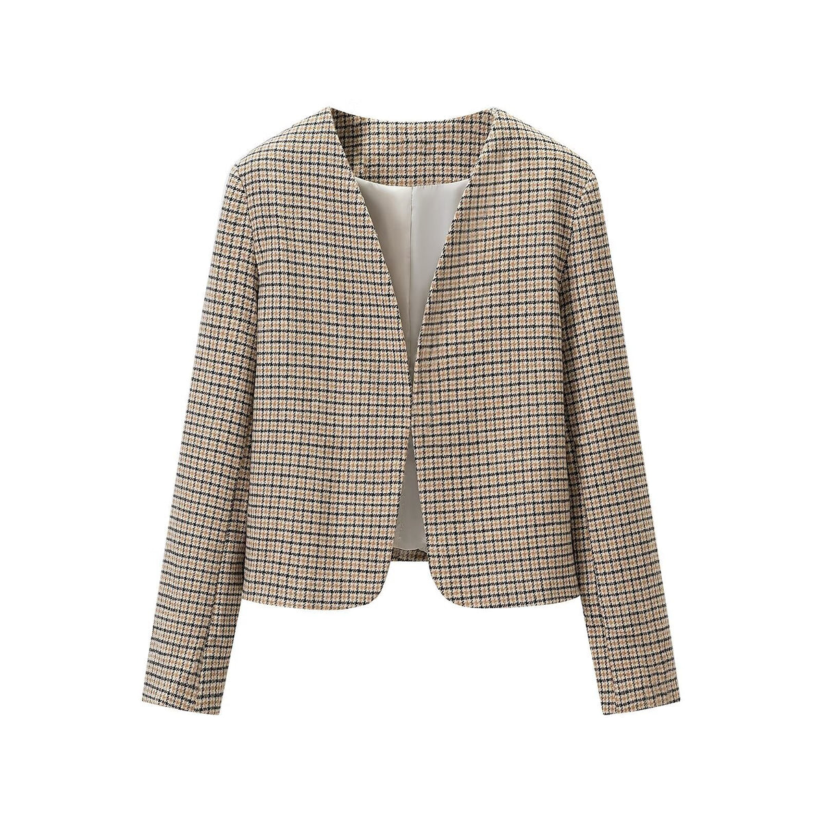 Ladies Two-Piece Tweed Ensemble with Collarless Cropped Blazer and A-Line Mini Skirt EVA-US