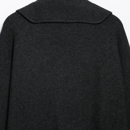 Women's short cut open wool blend cardigan with large shawl collar and boxy cropped silhouette EVA-US