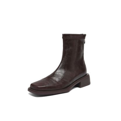 Women's ankle boots with fashionable block heel and high-quality leather surface EVA-US