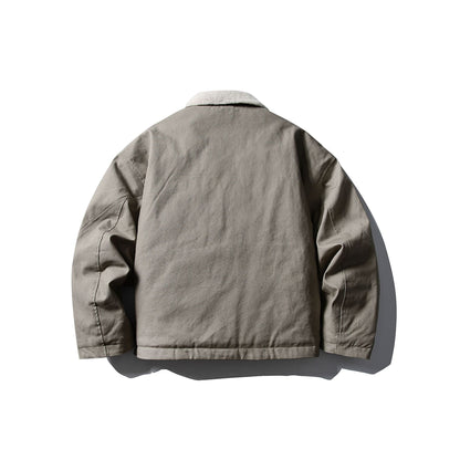 Unisex Short Canvas Field Blouson with Teddy Collar and Two-Way Zipper EVA-US