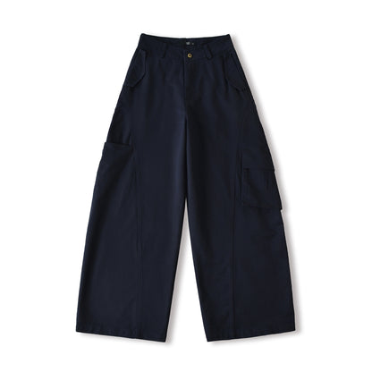Women's Cropped Cargo Pants with High Waist, Wide Leg, and Flap Pockets EVA-US