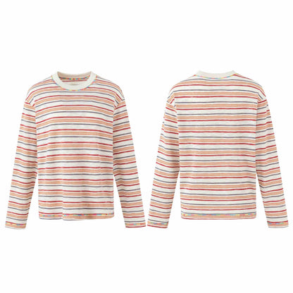 Women Lightweight Striped Long Sleeve Knit Shirt with Round Neck