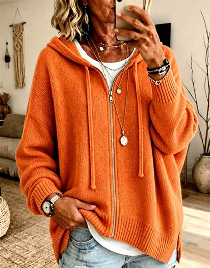 Women Oversize Hooded Zip Cardigan made of soft fine knit EVA-US