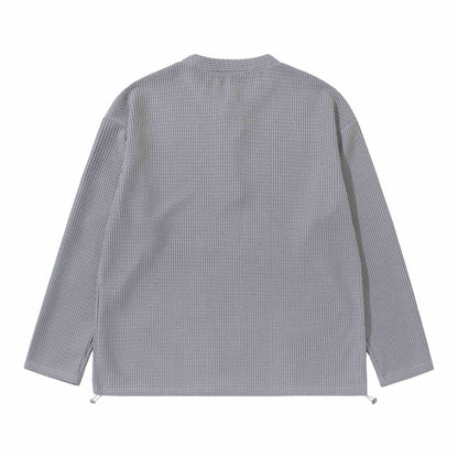 Unisex Waffle Knit Henley Sweater with Drawstring Hem EVA-US