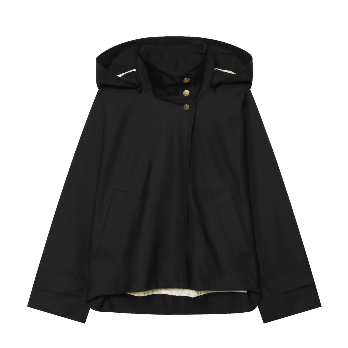 Ladies Short Water-Repellent Hooded Jacket with Snap Button Placket and Patch Pockets EVA-US