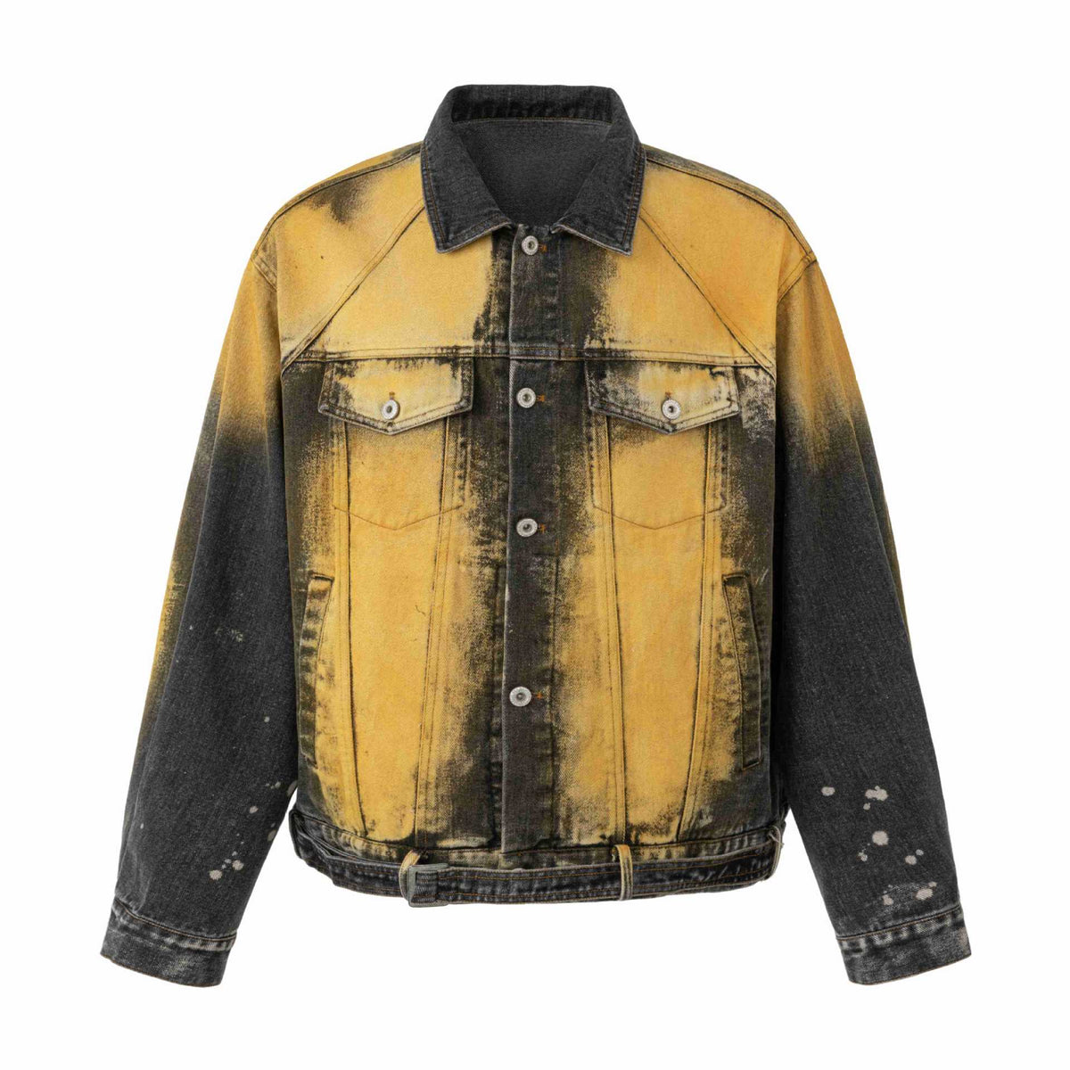 Men's Oversized Denim Jacket Vintage Washed with Splatter Effect and Adjustable Waist EVA-US