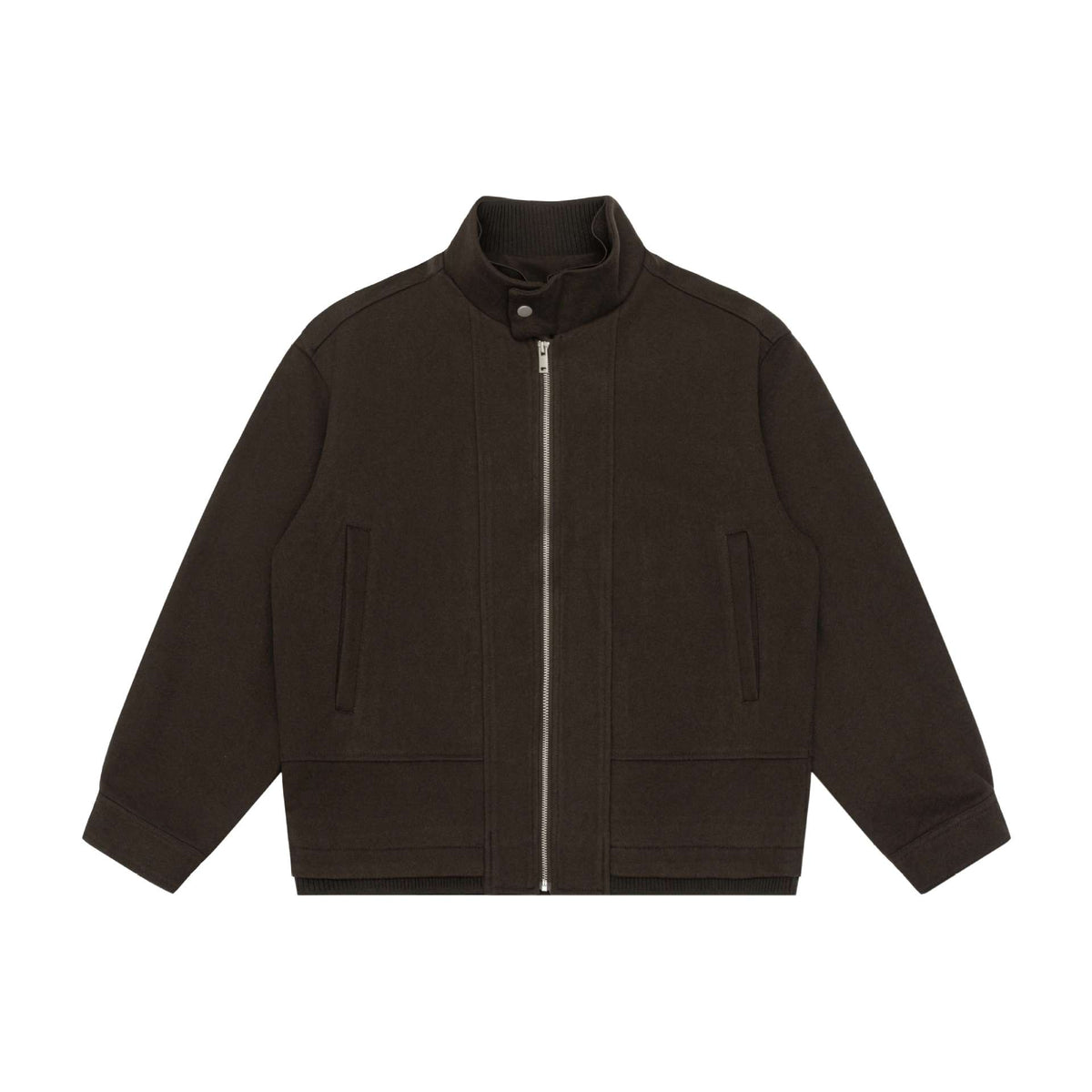 Men's Boxy Wool Blend Zip Blouson with High Ribbed Collar and Concealed Front Flap EVA-US