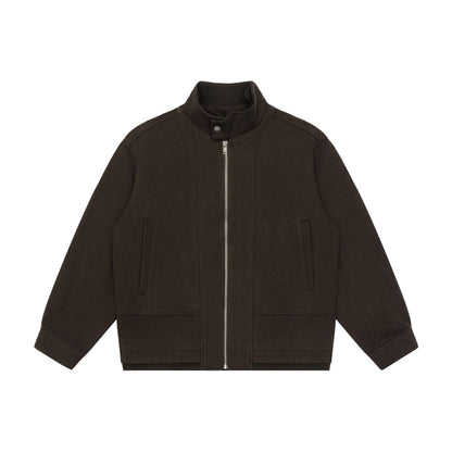Men's Boxy Wool Blend Zip Blouson with High Ribbed Collar and Concealed Front Flap EVA-US