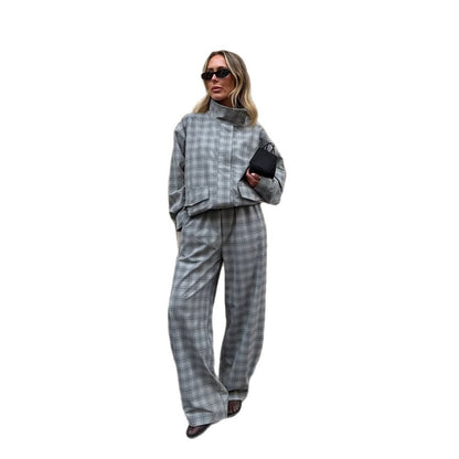 Women Oversize Checked Two-Piece from Tailormix with Stand-Up Collar EVA-US