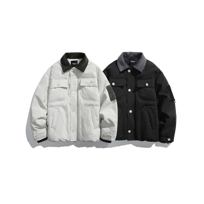 Men's insulated field jacket in workwear style with cord collar, elbow patches, and patch pockets EVA-US