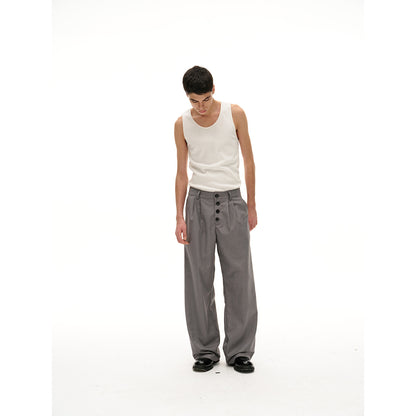 Women's Wide High-Waist Pleated Trousers with Distinctive Button Placket EVA-US