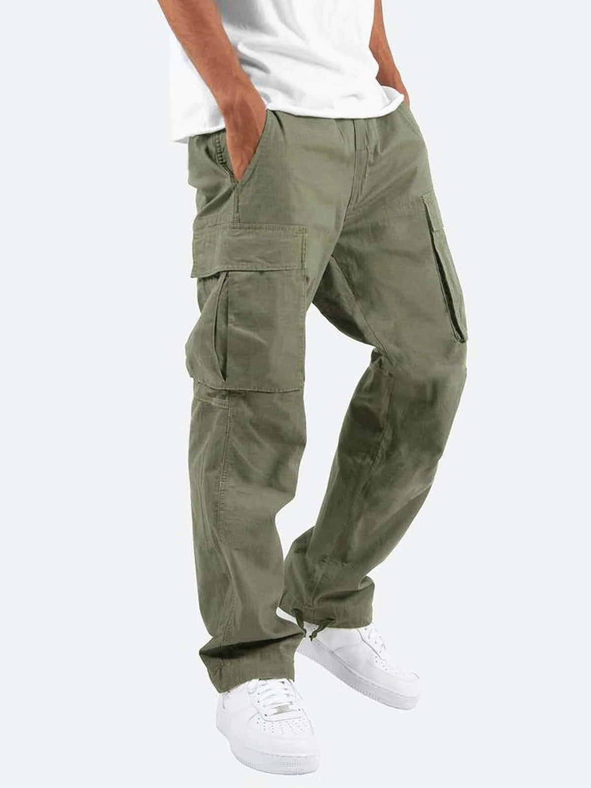 Men's casual cotton cargo pants with multi-pockets and adjustable hem EVA-US