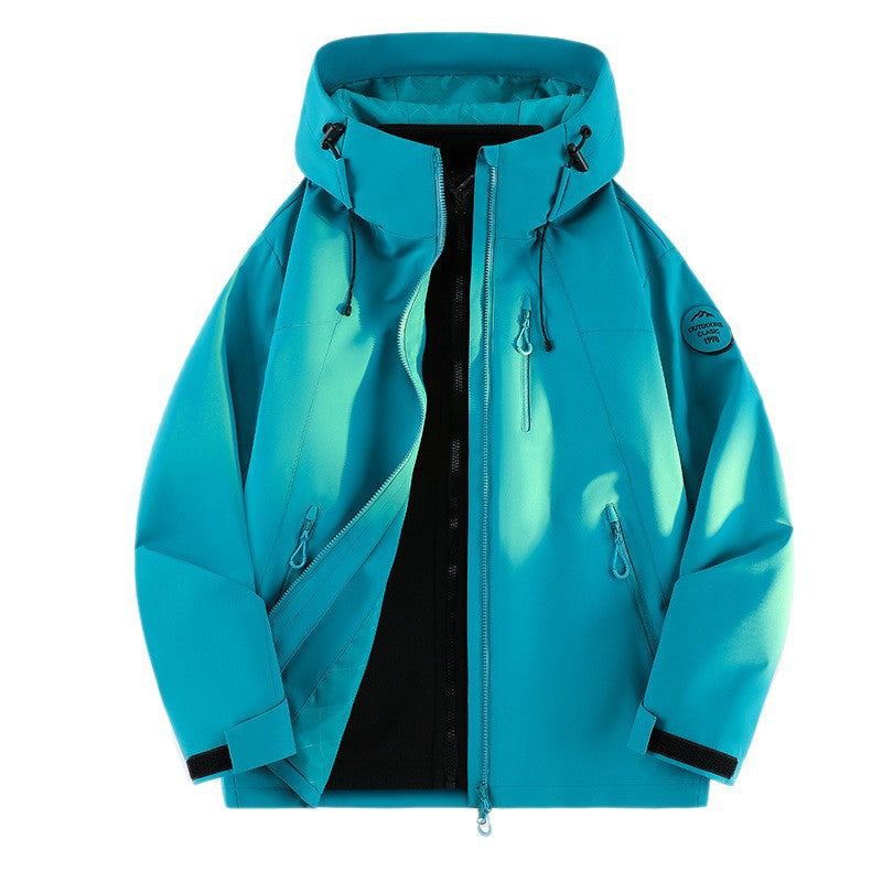 Women Lightweight Waterproof Hooded Jacket with Teddy Charm and Concealed Zipper Pockets EVA-US