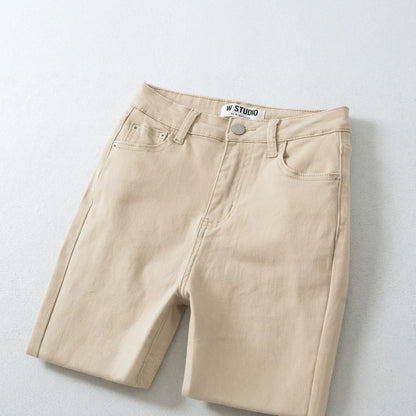 Women's Highwaist Flared Trousers made of Stretch Denim with five pockets and raw hem EVA-US