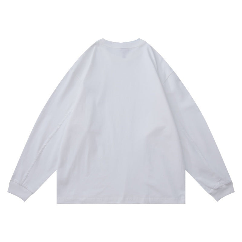 Unisex Oversize-Longsleeve Shirt made of cotton blend with chest embroidery and ribbed round neck EVA-US