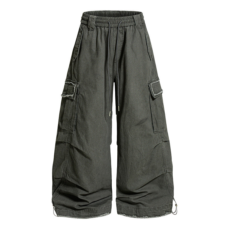 Women's Wide Cargo Pants with Elastic Waistband, Cargo Pockets, and Adjustable Hem EVA-US