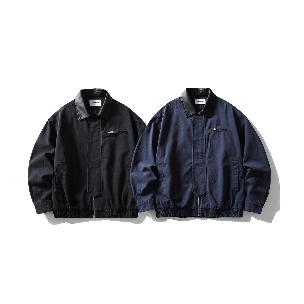 Men's short-cut boxy blouson with contrasting leather collar EVA-US