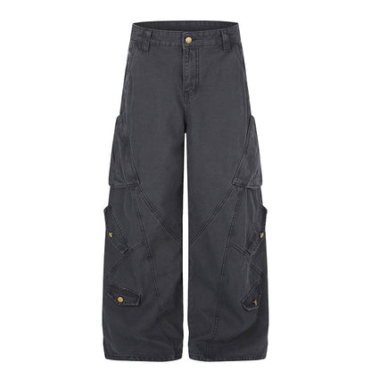 Women Wide High-Waist Cargo Culotte Pants with Multi-Pockets EVA-US