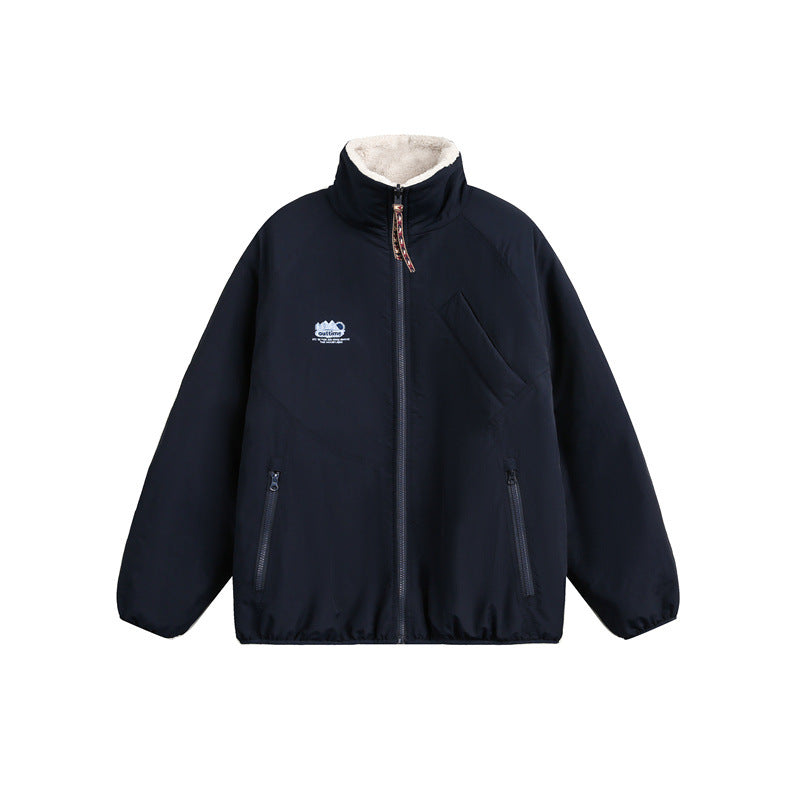Unisex Oversize Teddy Fleece Jacket with Contrast Nylon Inserts and Stand-Up Collar EVA-US