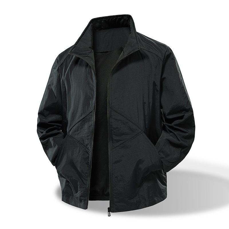 Men's Lightweight Technical Windbreaker with Mesh Lining and Stand-Up Collar EVA-US