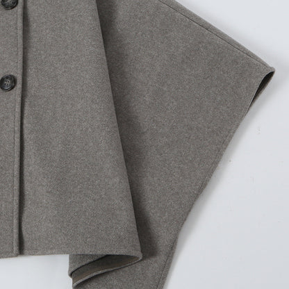 Women's Wool Look Cape with Double-Breasted Button Placket, High Stand Collar and Boxy Silhouette EVA-US