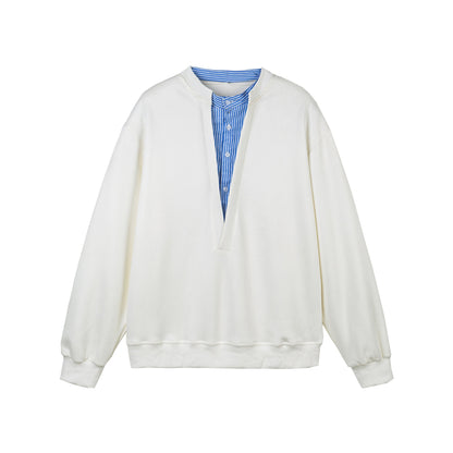 Women Cropped Oversized Sweatshirt with Integrated Blouse Insert and V-Neck EVA-US
