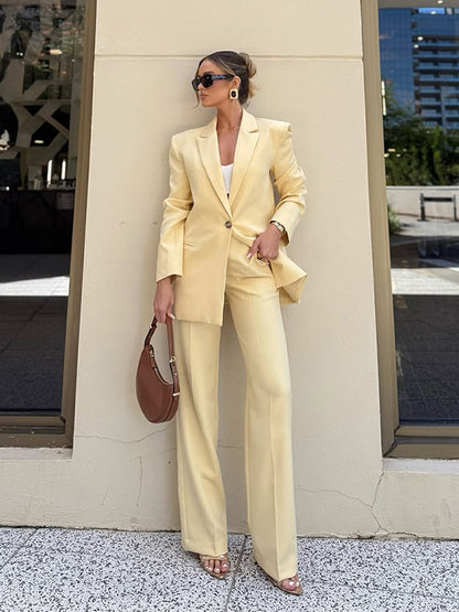 Women Elegant Oversized Blazer with High Waist and Wide Leg Pants EVA-US