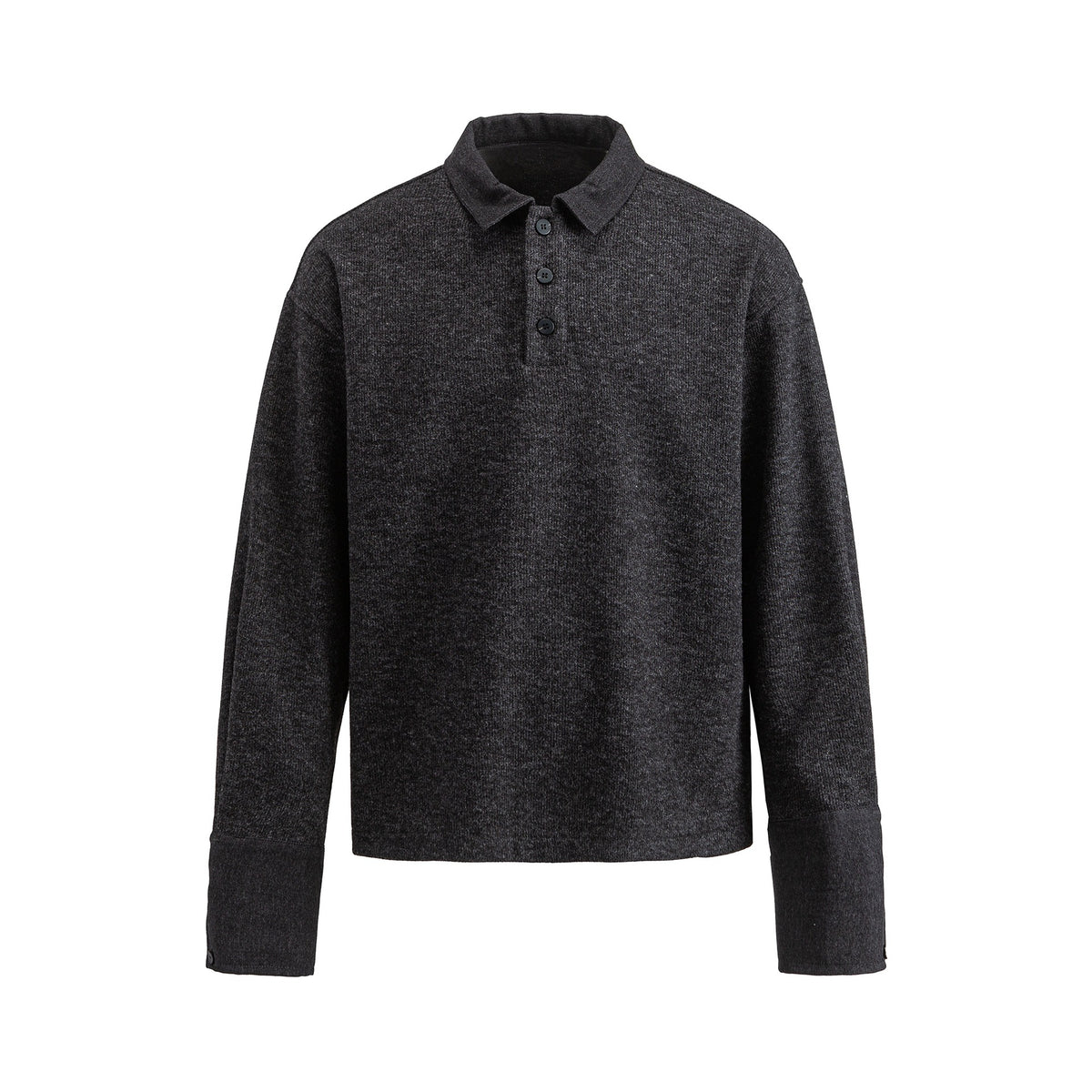 Unisex Boxy Polo Sweatshirt with Contrast Collar and Extended Cuff Sleeves EVA-US