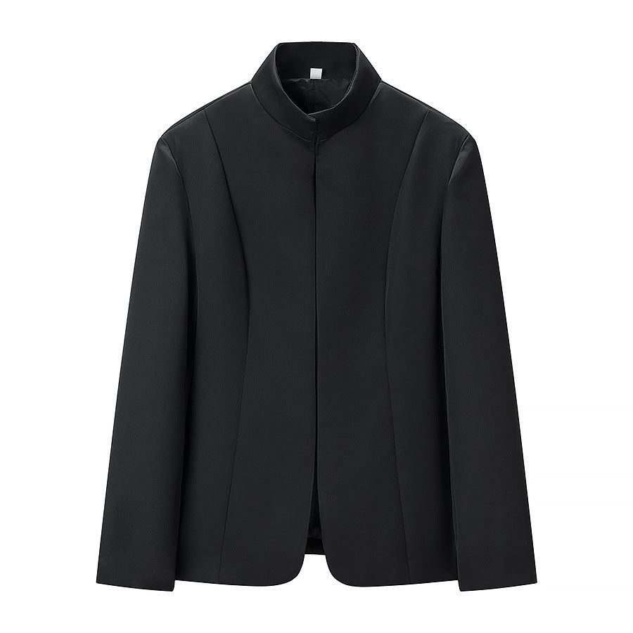 Men's Slim-Fit Blazer Short Jacket with Stand Collar and Minimalist Closure EVA-US