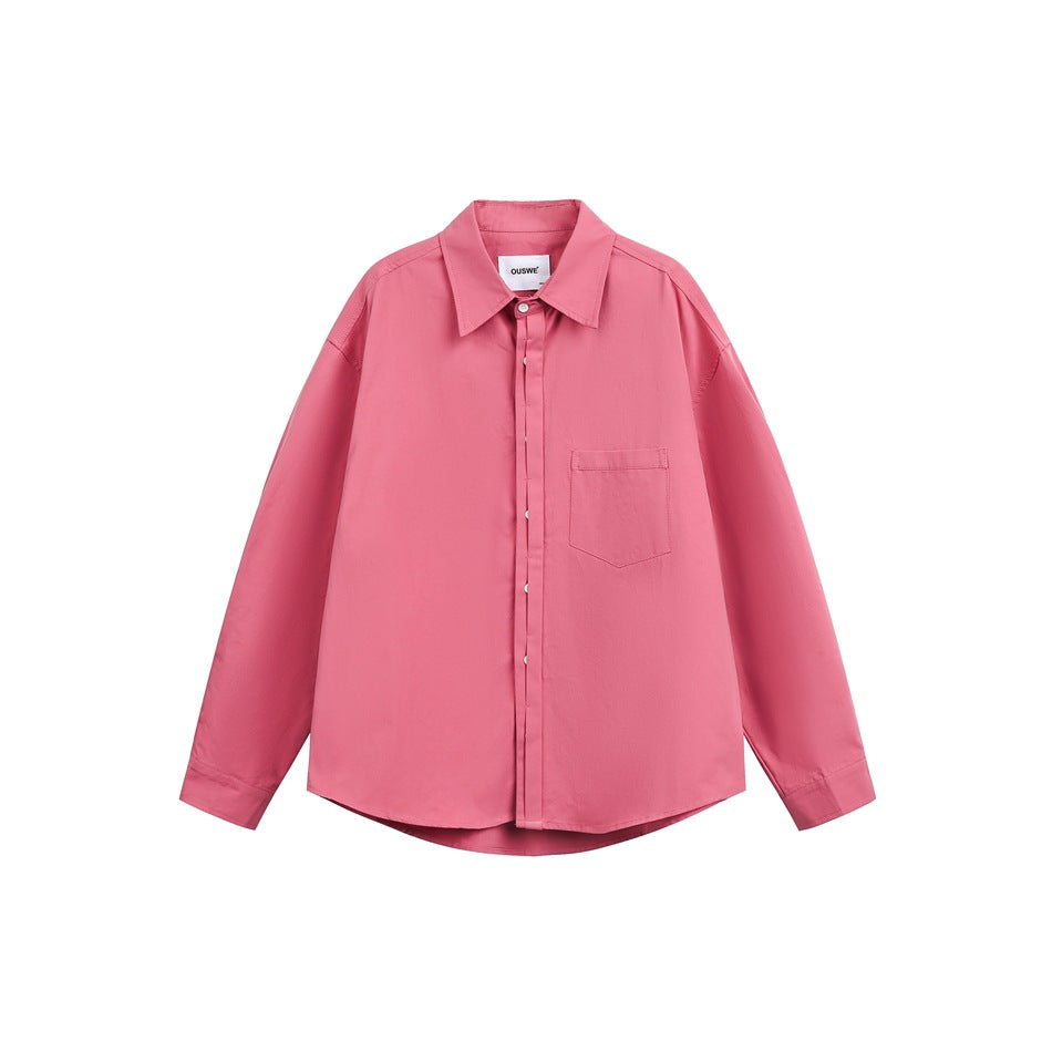 Women Oversized Shirt Blouse with Chest Pocket and Concealed Button Placket EVA-US