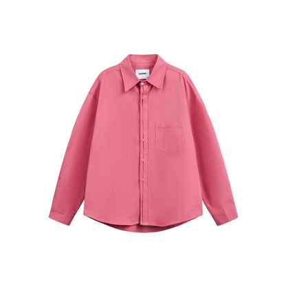 Women Oversized Shirt Blouse with Chest Pocket and Concealed Button Placket EVA-US