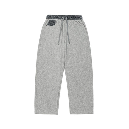 Women's Cropped Relaxed Jogging Pants with Elastic Drawstring, Check Detail, and Decorative Seams