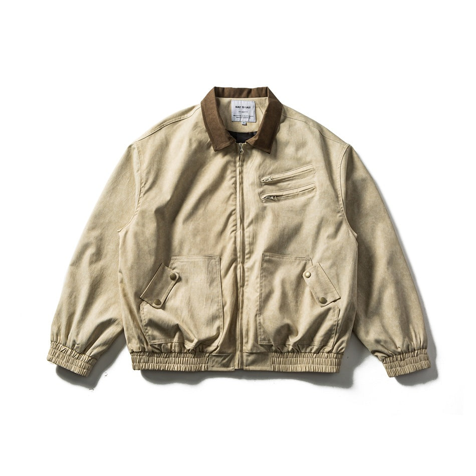 Men's Boxy Canvas Blouson Jacket in Utility Look with Cord Collar and Zip Chest Pockets EVA-US