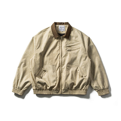 Men's Boxy Canvas Blouson Jacket in Utility Look with Cord Collar and Zip Chest Pockets EVA-US