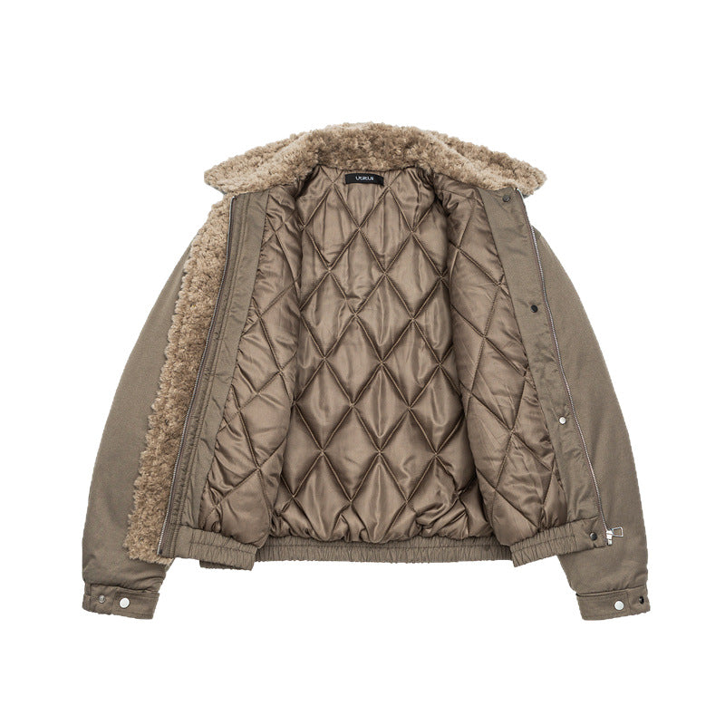 Women's Short Cut Teddy-Lined Blouson Jacket with Faux Fur Collar EVA-US