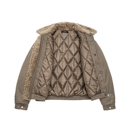 Women's Short Cut Teddy-Lined Blouson Jacket with Faux Fur Collar EVA-US