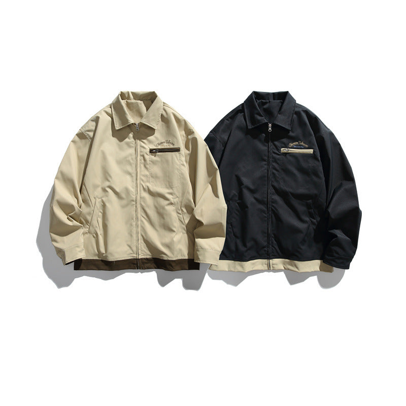 Unisex Boxy transitional blouson jacket with full-length zipper, chest zip pocket, and contrasting ribbed hem EVA-US