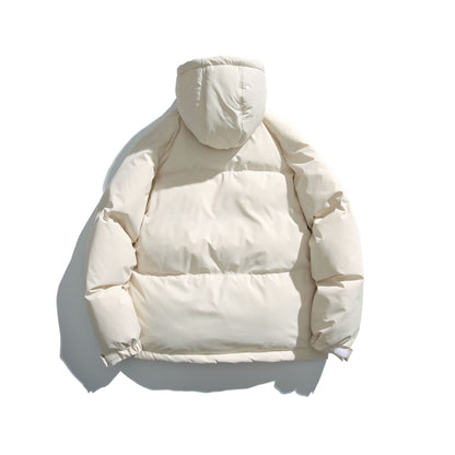 Unisex Short Cut Boxy Puffer with Hood, Contrast Stripes and Large Flap Pockets EVA-US