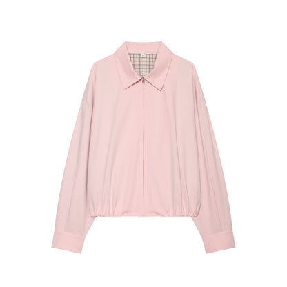 Women's Cropped Bomber Jacket with Shirt Collar, Elastic Hem and Checked Lining EVA-US